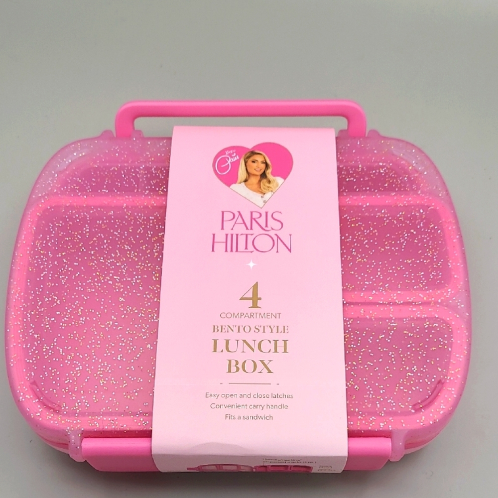 Paris Hilton Pink Glitter Bento Lunch Box with 4 Compartments, NWT
